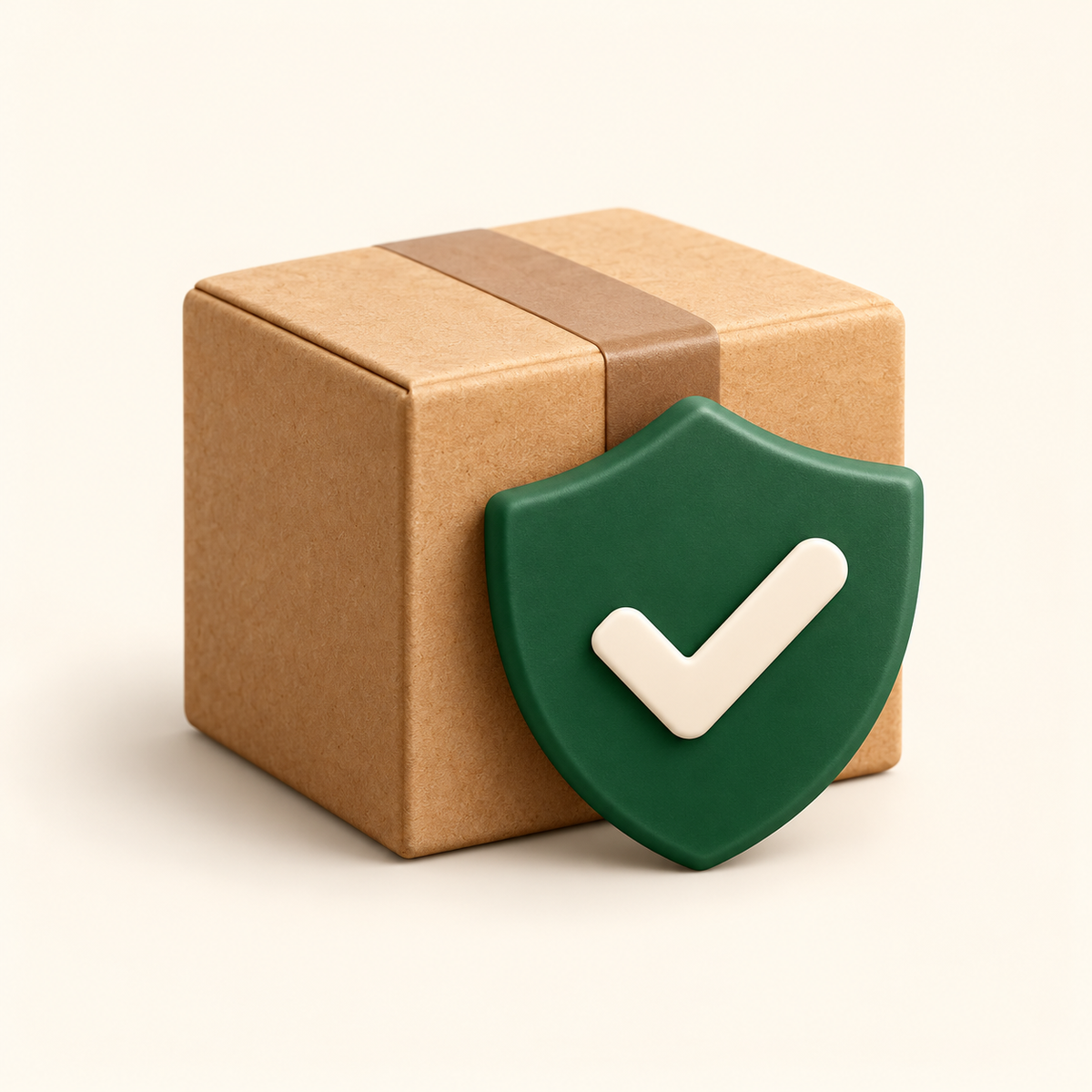 Parcel with a green shield and checkmark representing Secured Shipping